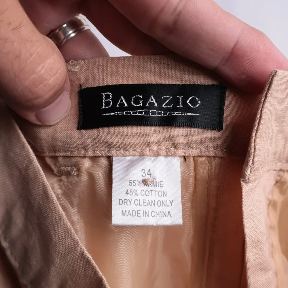 Bagazio Mens Oatmeal Ramie Cotton Pleated Dress Pants Bm1134N9 34/33 New VTG
